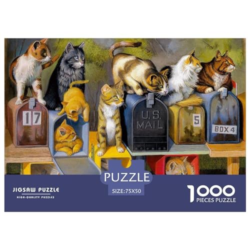 1000 Teile Katzenpuzzle für Erwachsene und Kinder, kreatives rechteckiges Puzzle, Holzpuzzle, lustiges Lernspielzeug, 1000 Teile (75 x 50 cm) von BREAUX