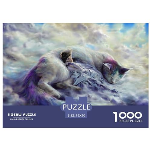1000 Teile Katzenpuzzle für Erwachsene und Kinder, kreatives rechteckiges Puzzle, Holzpuzzle, lustiges Lernspielzeug, 1000 Teile (75 x 50 cm) von BREAUX