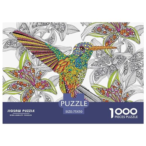 1000 Teile Kolibri-Puzzle für Erwachsene und Kinder, kreatives rechteckiges Puzzle, Holzpuzzle, lustiges Lernspielzeug, 1000 Teile (75 x 50 cm) von BREAUX