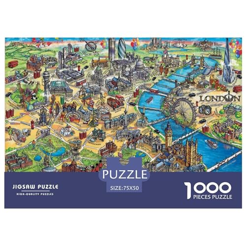 1000 Teile London-Stadtplan-Puzzle für Erwachsene und Kinder, kreatives rechteckiges Puzzle, Holzpuzzle, lustiges Lernspielzeug, 1000 Teile (75 x 50 cm) von BREAUX