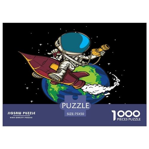 1000 Teile Puzzle, Cartoon-Astronauten-Puzzle für Erwachsene, Holzbrett-Puzzles, herausforderndes Spiel, 1000 Teile (75 x 50 cm) von BREAUX