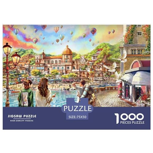 1000 Teile Puzzle Positano Puzzles für Erwachsene Holzbrettpuzzles Anspruchsvolles Spiel 1000 Teile (75x50cm) von BREAUX