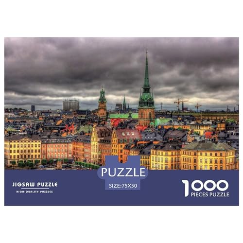1000 Teile Puzzle Schweden Stockholm für Erwachsene Kinder Holzpuzzle Lernspielzeug 1000 Teile (75 x 50 cm) von BREAUX