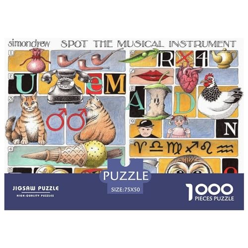 1000 Teile Puzzles „Finde das Musikinstrument“, Holzpuzzles, herausforderndes Spiel, quadratische Puzzles für Erwachsene und Kinder, 1000 Teile (75 x 50 cm) von BREAUX