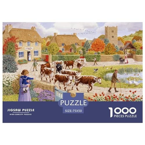 1000 Teile Puzzles Herbstdorf Holzpuzzles Anspruchsvolles Spiel Quadratische Puzzles für Erwachsene und Kinder 1000 Teile (75 x 50 cm) von BREAUX