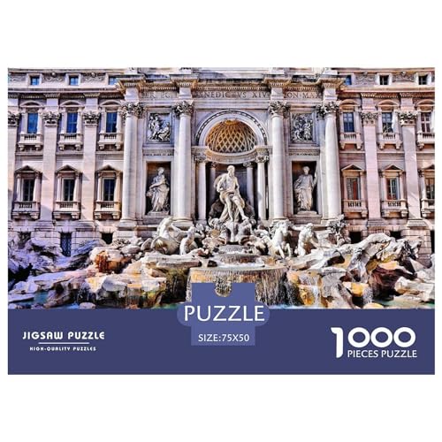 1000 Teile Rom-Trevi-Brunnen-Puzzle für Erwachsene und Kinder, kreatives rechteckiges Puzzle, Holzpuzzle, lustiges Lernspielzeug, 1000 Teile (75 x 50 cm) von BREAUX