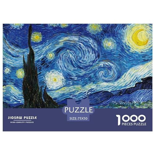 1000 Teile Van Goghs Sternennacht-Puzzle für Erwachsene und Kinder, kreatives rechteckiges Puzzle, Holzpuzzle, lustiges Lernspielzeug, 1000 Teile (75 x 50 cm) von BREAUX