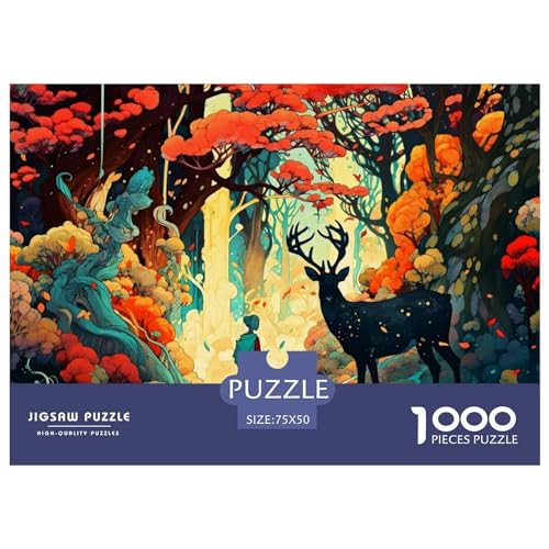 1000 Teile abstraktes Gemälde Hirsch-Puzzle für Erwachsene und Kinder, kreatives rechteckiges Puzzle, Holzpuzzle, lustiges Lernspielzeug, 1000 Teile (75 x 50 cm) von BREAUX