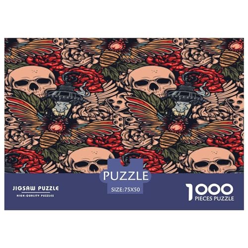 1000-teiliges Puzzle, Farbnahtloser Hintergrund auf Tattoo-Thema, für Erwachsene und Kinder, Holzpuzzle, Lernspielzeug, 1000 Stück (75 x 50 cm) von BREAUX