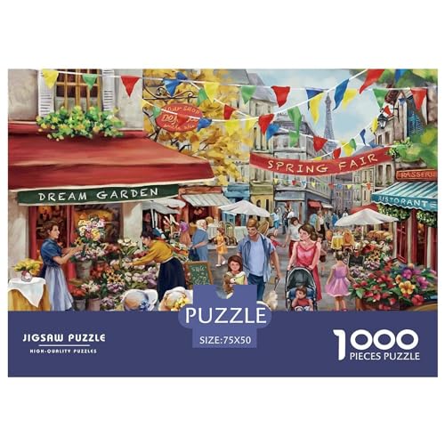 1000-teiliges Puzzle, Frühlingsstadt, für Erwachsene, Kinder, Holzpuzzle, Lernspielzeug, 1000 Teile (75 x 50 cm) von BREAUX