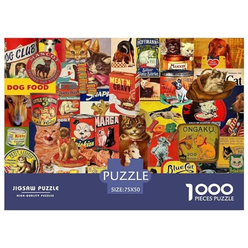 1000-teiliges Puzzle, Hunde- und Katzenpuzzles für Erwachsene, Holzpuzzle, Lernspiel für Erwachsene Kinder, 1000 Teile (75 x 50 cm) von BREAUX
