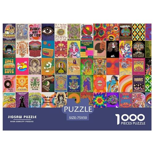 1000-teiliges Puzzle, Retro-psychedelisches Puzzle für Erwachsene, Holzpuzzle, Lernspiel für Erwachsene, Kind, 1000 Teile (75 x 50 cm) von BREAUX