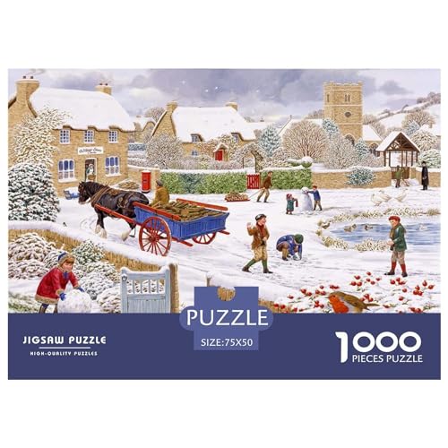 1000-teiliges Puzzle, Winterdorf für Erwachsene, Kinder, Holzpuzzle, Lernspielzeug, 1000 Teile (75 x 50 cm) von BREAUX