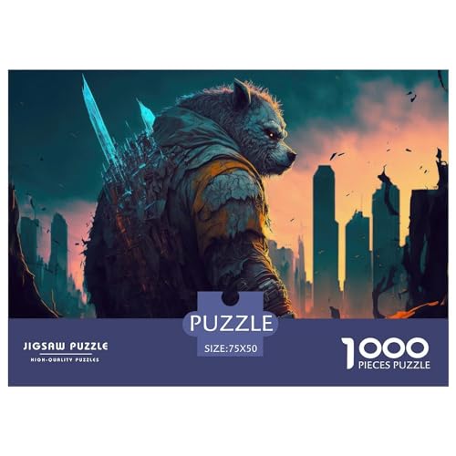 1000-teiliges rechteckiges Puzzle für Erwachsene, Bärenkrieger, kreative Puzzle-Herausforderung, Spielzeugpuzzle, 1000 Teile (75 x 50 cm) von BREAUX