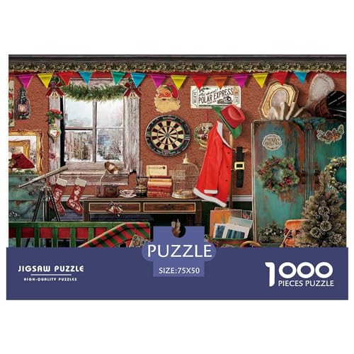 1000-teiliges rechteckiges Puzzle für Erwachsene, Dachboden, Weihnachten, kreative Puzzle-Herausforderung, Spielzeugpuzzle, 1000 Teile (75 x 50 cm) von BREAUX