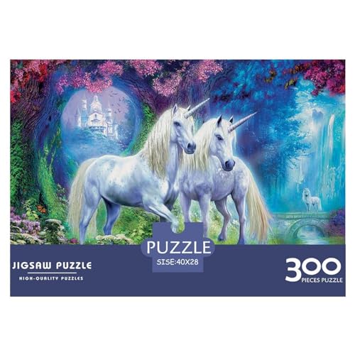 300-teiliges Puzzle für Erwachsene, Einhorn im Wald, Geschenke, kreative rechteckige Puzzles, Holzpuzzle 300 Teile (40 x 28 cm) von BREAUX