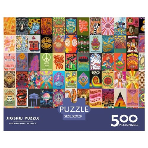 500 Teile Puzzle für Erwachsene Retro psychedelische Puzzlesets für Familien Holzpuzzles Brain Challenge Puzzle 500 Teile (52 x 38 cm) von BREAUX