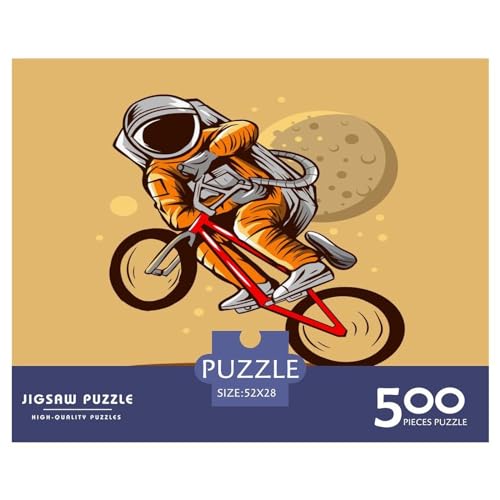 500 Teile Puzzles Cartoon Astronaut Holzpuzzles Anspruchsvolles Spiel Quadratische Puzzles für Erwachsene und Kinder 500 Stück (52 x 38 cm) von BREAUX
