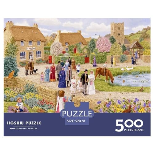 500 Teile Puzzles Landhochzeit Holzpuzzles Anspruchsvolles Spiel Quadratische Puzzles für Erwachsene und Kinder 500 Teile (52 x 38 cm) von BREAUX