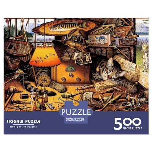 500 Teile Puzzles Lebensmittel Katze Holzpuzzles Anspruchsvolles Spiel Quadratische Puzzles für Erwachsene und Kinder 500 Teile (52 x 38 cm) von BREAUX