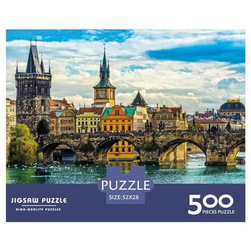500-teiliges Puzzle für Erwachsene, Prag-Geschenke, kreative rechteckige Puzzles, Holzpuzzle 500 Teile (52 x 38 cm) von BREAUX