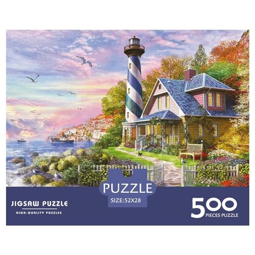 500-teiliges Puzzle für Erwachsene, Shiwan Leuchtturm-Geschenke, kreative rechteckige Puzzles, Holzpuzzle 500 Teile (52 x 38 cm) von BREAUX