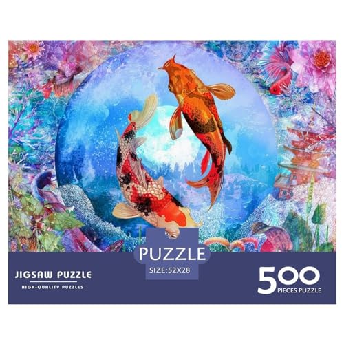 500-teiliges Puzzle für Erwachsene, Sommer-Koi-Holzpuzzle, Familienunterhaltungsspielzeug, 500 Teile (52 x 38 cm) von BREAUX
