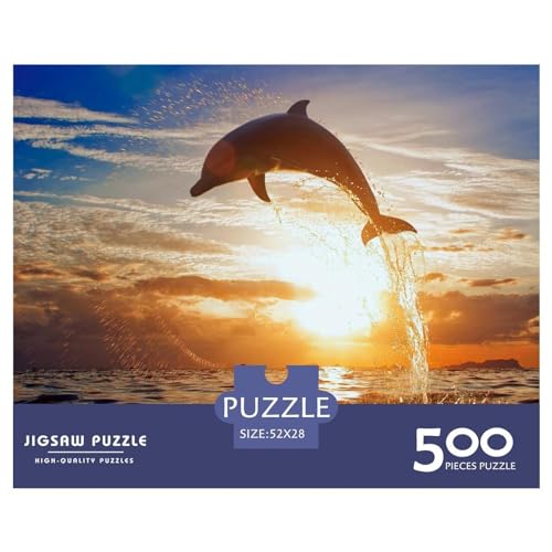 500-teiliges Puzzle für Erwachsene, Tümmler-Delfin-Geschenke, kreative rechteckige Puzzles, Holzpuzzle 500 Teile (52 x 38 cm) von BREAUX