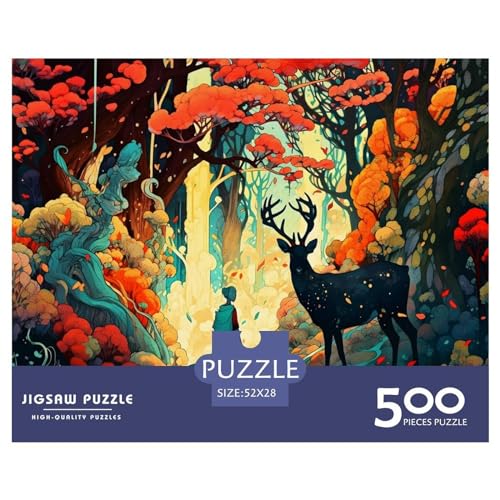 500-teiliges Puzzle für Erwachsene, abstrakte Malerei, Hirsch-Puzzle-Sets für Familien, Holzpuzzles, Gehirn-Herausforderungspuzzle, 500 Teile (52 x 38 cm) von BREAUX