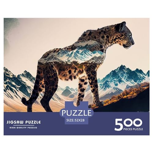 500-teiliges Puzzle für Erwachsene, bewölkter Leopard, Kunstgeschenke, kreative rechteckige Puzzles, Holzpuzzle 500 Teile (52 x 38 cm) von BREAUX