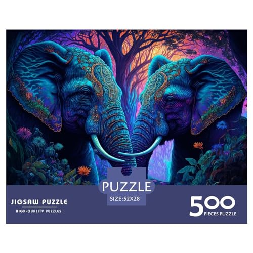 Abstrakte Elefanten-Puzzles, 500 Teile, kreatives rechteckiges großes Familienpuzzlespiel, Kunstwerk für Erwachsene, 500 Teile (52 x 38 cm) von BREAUX