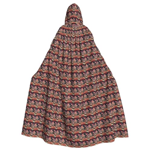 BREAUX Americana Flag Deer Print Hooded Cloak Oversized Hooded Cape with Bow Tie Uni Adult Halloween Costume von BREAUX