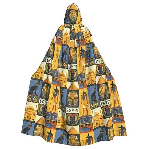 BREAUX Ancient Egypt Tribe Series Print Hooded Cloak Oversized Hooded Cape with Bow Tie Uni Adult Halloween Costume von BREAUX