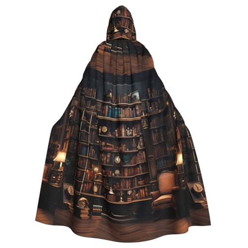 BREAUX Bibliothek Bücherregal Druck Kapuzenumhang übergroßer Kapuzenumhang mit Fliege Uni Erwachsene Halloween Kostüm von BREAUX