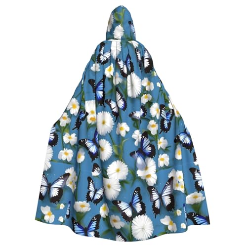 BREAUX Blaue Schmetterlinge, weiße Blumen, Halloween-Umhang, Halloween-Umhang, Halloween-Kapuzenumhang, Partydekoration für Erwachsene BREAUX Blaue Schmetterlinge, weiße Blumen, Halloween-Umhang, Halloween-Umhang, Halloween-Kapuzenumhang, Partydekoration für Erwachsene von BREAUX
