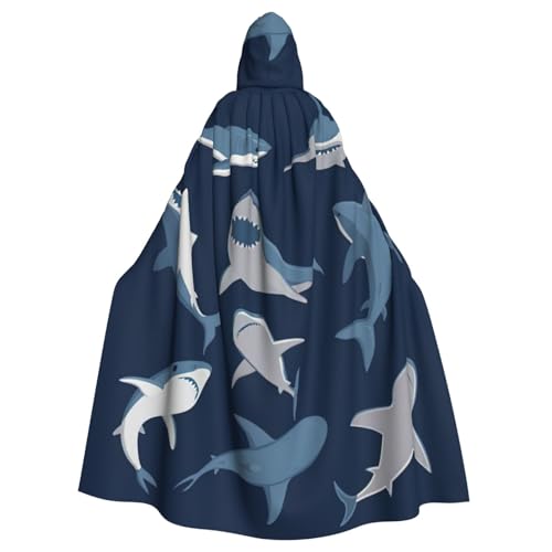 BREAUX Blauer Cartoon-Hai-Druck, Halloween-Umhang, Halloween-Umhang, Halloween-Kapuzenumhang, Erwachsenen-Party-Dekoration, Umhang BREAUX Blauer Cartoon-Hai-Druck, Halloween-Umhang, Halloween-Umhang, Halloween-Kapuzenumhang, Erwachsenen-Party-Dekoration, Umhang von BREAUX