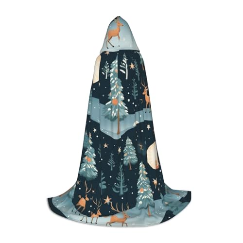 BREAUX Blauer Kapuzenumhang mit Weihnachtsbaum-Aufdruck, Uni, volle Länge, Kapuzenumhang, Ball-Kostüm, Comicausstellung von BREAUX