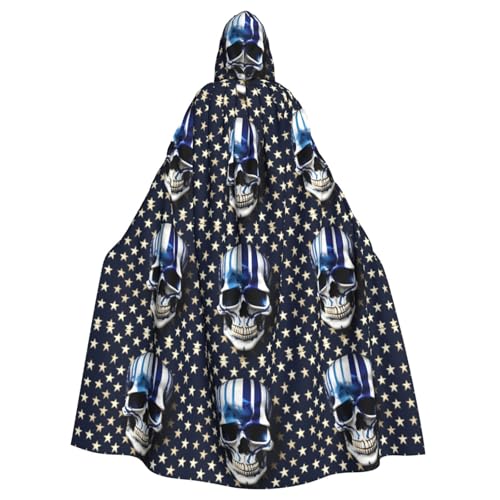 BREAUX Blauer gestreifter Sternen-Totenkopf-Druck, Halloween-Umhang, Halloween-Kapuzenumhang, Erwachsenen-Party-Dekoration, Umhang BREAUX Blauer gestreifter Sternen-Totenkopf-Druck, Halloween-Umhang, Halloween-Kapuzenumhang, Erwachsenen-Party-Dekoration, Umhang von BREAUX