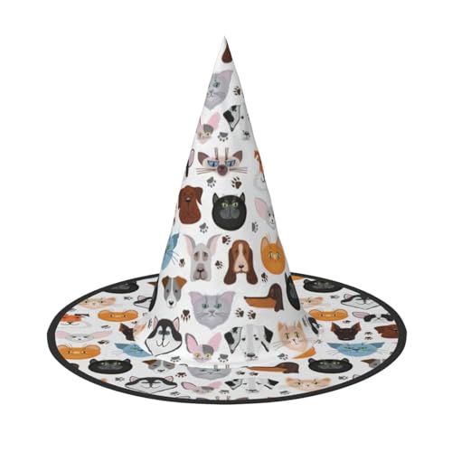 BREAUX Cartoon Katze und Hund Druck Halloween Hexe und Zauberer Hut Hexenkostüm für Themendekoration Halloween Party von BREAUX