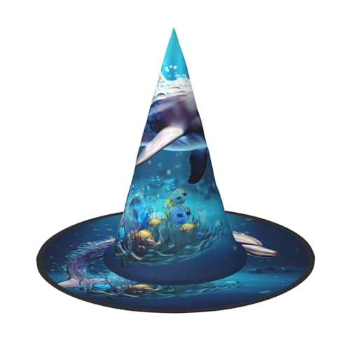 BREAUX Einzigartiges 3D-Tier-Delfin-Druck, Halloween-Hexen- und Zaubererhut, Hexenkostüm für Themendekoration, Halloween-Party von BREAUX