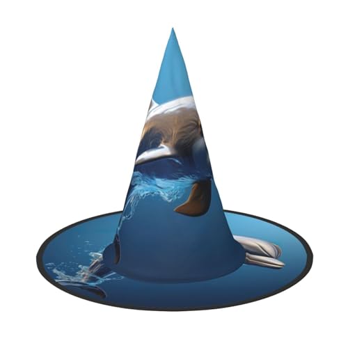 BREAUX Einzigartiges 3D-Tier-Delfin-Druck, Halloween-Hexen- und Zaubererhut, Hexenkostüm für Themendekoration, Halloween-Party von BREAUX
