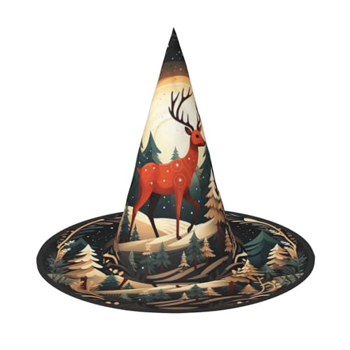 BREAUX Frohe Weihnachten Hirsch Druck Halloween Hexe und Zauberer Hut Hexenkostüm für Themendekoration Halloween Party von BREAUX