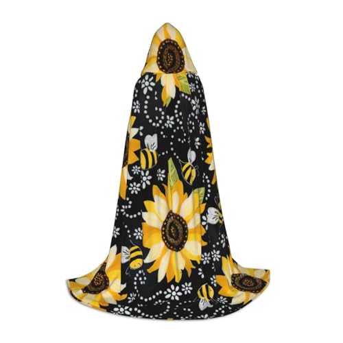BREAUX Gemütlicher Kapuzenumhang mit Sonnenblumen-Bienen-Druck, stilvoller Kapuzenumhang für Damen und Herren, kann für Karneval verwendet werden von BREAUX