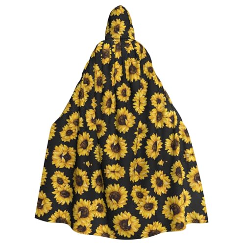 BREAUX Golden Sunflowers Print Hooded Cloak, Oversized Hooded Cape with Bow Tie Uni Adult Halloween Costume von BREAUX