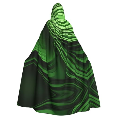 BREAUX Green Curve Texture Print Hooded Cloak, Oversized Hooded Cape with Bow tie, Uni Adult Halloween Costume von BREAUX
