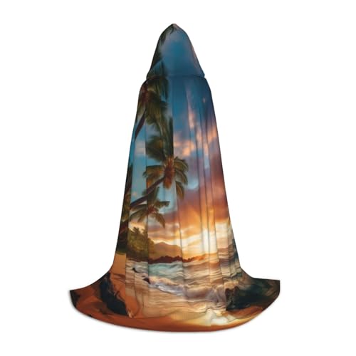 BREAUX Hawaiianischer Strand mit Palmen-Druck, Kapuzenumhang, Uni, volle Länge, Kapuzenumhang, Ball-Comic-Kostüm BREAUX Hawaiianischer Strand mit Palmen-Druck, Kapuzenumhang, Uni, volle Länge, Kapuzenumhang, Ball-Comic-Kostüm von BREAUX