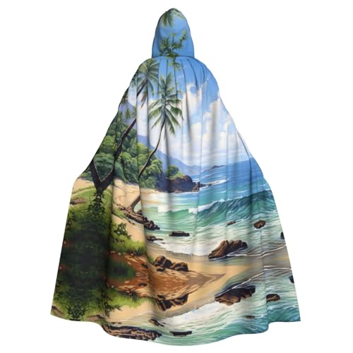 BREAUX Hawaiianischer Strand mit Palmen Druck Halloween Umhang Halloween Umhang Halloween Kapuzenumhang Party Dekoration Umhang von BREAUX