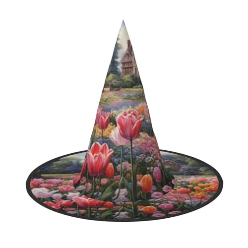 BREAUX Hexenkostüm mit Tulpenmotiv, Halloween-Hexe und Zaubererhut, Hexenkostüm für Themendekoration, Halloween-Party von BREAUX