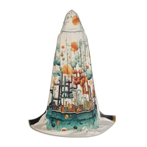 BREAUX Kapuzenumhang mit Chemie-Aufdruck, Uni, volle Länge, Kapuzenumhang, Ballkleid, Comic-Kostüm, Ausstellung von BREAUX