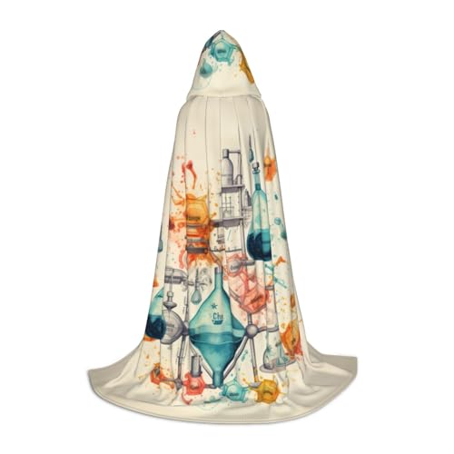 BREAUX Kapuzenumhang mit Chemie-Aufdruck, Uni, volle Länge, Kapuzenumhang, Ballkleid, Comic-Kostüm, Ausstellung von BREAUX